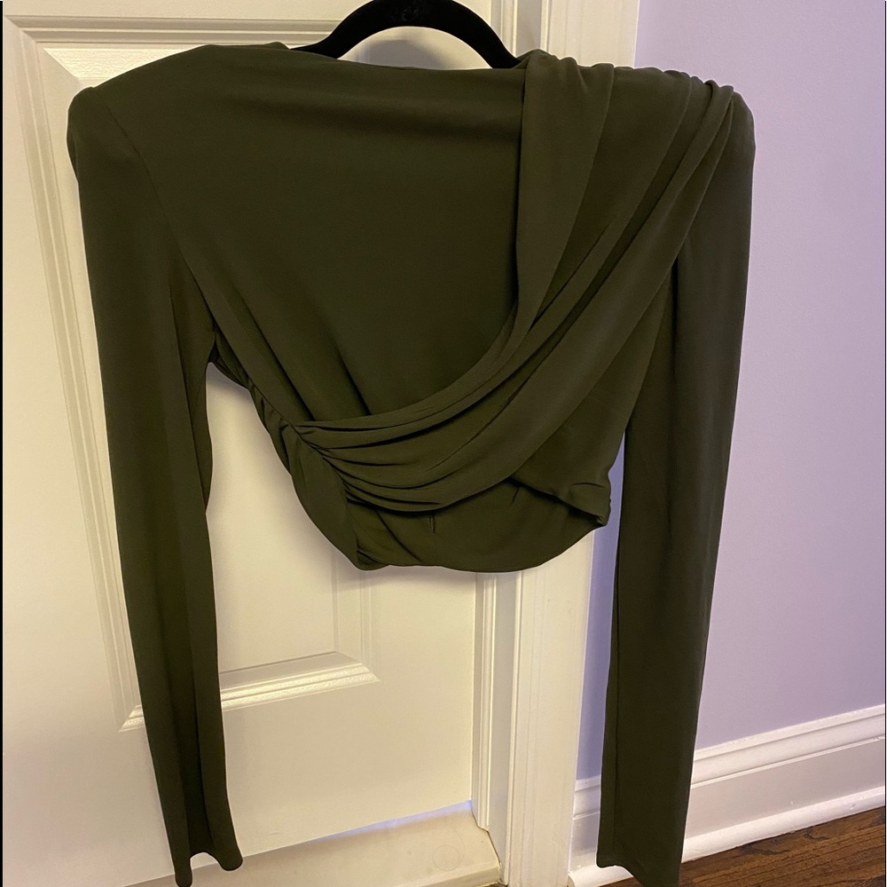 Zara cropped army green puff shoulder shirt. Never worn just tried on.